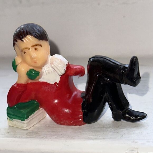 Two Vtg mid century hard plastic male figures talking on the phone cake toppers - Picture 3 of 6